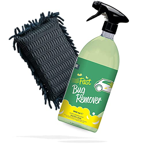 detailmate Set: DopeFibers FastBugRemover 1L + Insektenschwamm schwarz - Insektenentferner fürs Auto/Motorrad - Insektenreiniger mit schonenden Chenille Lamellen