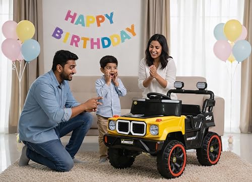 Image of Wishmaster 4x4 Kids Electric Ride On Jeep with Remote Control | Battery Operated Car for Kids 2-6 Years | RGB LED Lights, Bluetooth Music | Birthday Gift | 1-Year Warranty On Motors & Motherboard