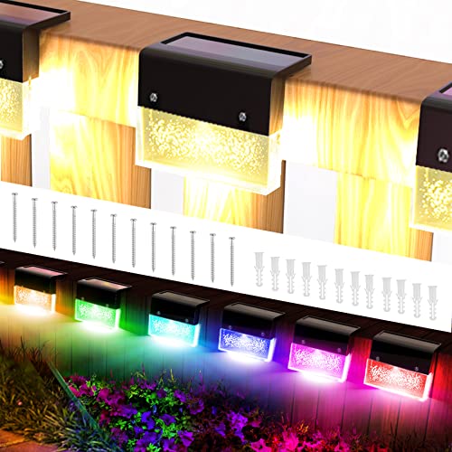 YAOBLUESEA 6 Stück Solarlampen für Außen Garten, Wasserdicht LED Zaunlichter mit 2 Modi (RGB/Warmweiß) Solar Deck Step Lights Outdoor Licht für...