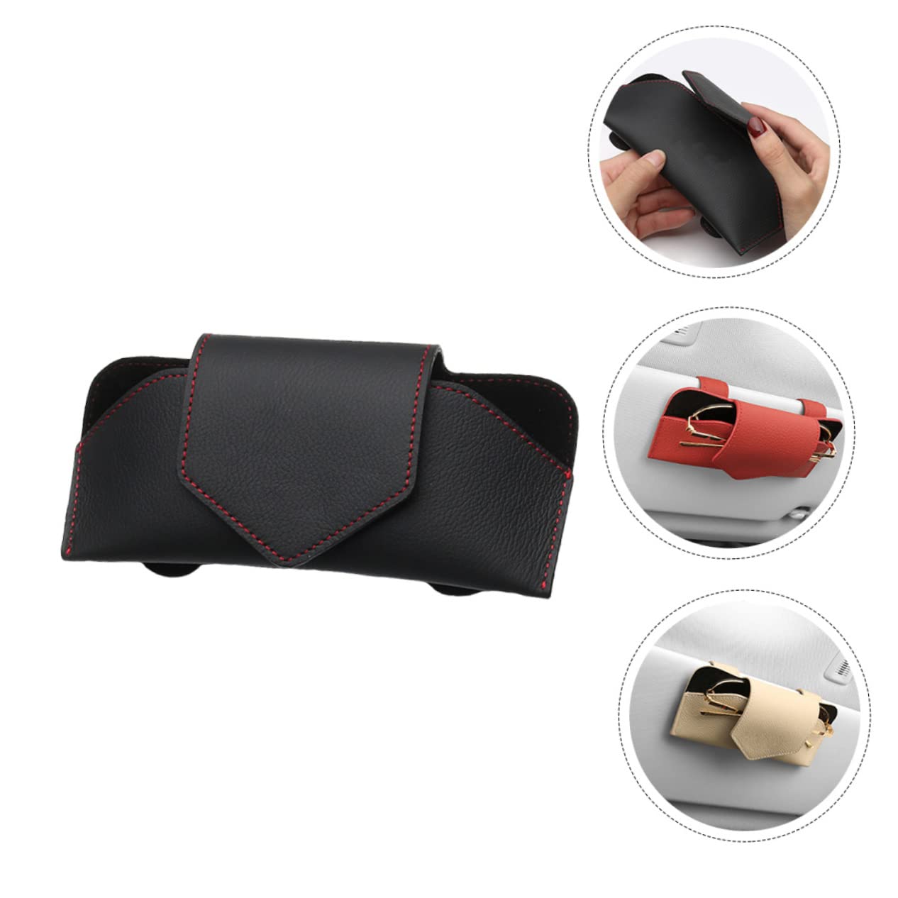 PartyKindom 2pièces Porte-lunettes De Voiture Cuir Pu Support De Lunettes Pour Pare-soleil Facile à Installer Compatible Plupart Des Modèles Et Types