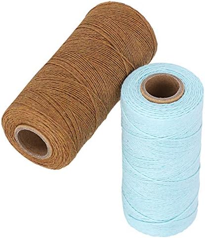 HERCHR Macrame Rope for Knittin, Cotton Yarn Macrame Cord Soft Twisted Cotton Rope Linen Yarn Blue Brown Weaving Warp Thread for Crocheting, Weaving, Knitting, 250m