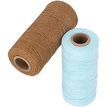 Pure Cotton Yarn, 2 Rolls 8/4 Warp Thread Knit Yarn 250m Tensile Resistant Weaving Cotton Thread for Knit Carpets, Ribbons, Carpets, Blankets Brown + Light Blue