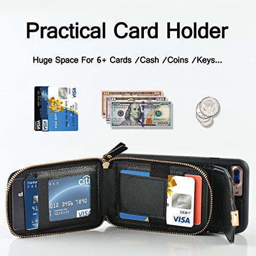 Jlfch Iphone 8 Plus Wallet Case, Iphone 7 Plus Zipper Wallet Case With Card Slot Holder Leather Handbag Buckle Detachable Wrist Strap Long Crossbody Strap Purse For Iphone 7/8 Plus 5.5 - Black #TOP3