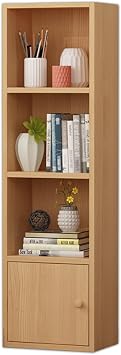 Tall Narrow Bookcase, Wooden Vertical Bookshelf with Storage Cabinet, 4/5/6-Tier Large Storage Organizer for Library Bedroom Living Room KitchenNature,4 Tier