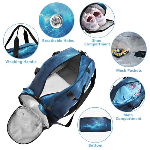 YETTASBIN Sport Travel Duffel Bag for Girls Boys, Thunder Lighting Large Waterproof Weekender Overnight Bag, Detachable Shoulder Strap Gym Bag with Shoe Compartment & Wet Pocket4
