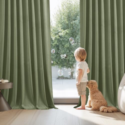Image of StangH Modern Farmhous Sage Green Velvet Curtains 84 Inches Long 2 Panels