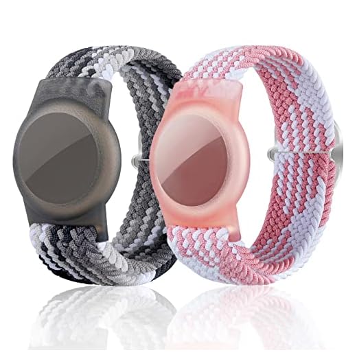 2 Pack Kids Bracelet for AirTag, Nylon Braided Wristband with GPS Tracker Holder for Apple Air Tag, Adjustable Anti-Lost Kids Safety Watch Band Strap Back to School Supplies(PinkWhite+BlackWhite)