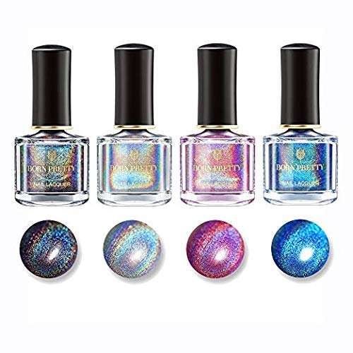 BORN PRETTY Holographic Nail Polish Note Pro nail polish Varnish High Gloss and Sparkle Glitter Shine trim 6ml 4 Color Sets