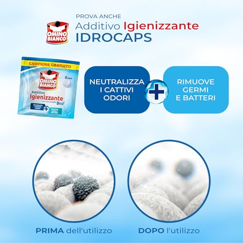 Omino Bianco - Detersivo Lavatrice Liquido, 150 Lavaggi, Rispetta Colori e Tessuti, Fresco Profumo con Essenza Cuore di Marsiglia, 2000 ml x 3 + Campione di Additivo Lavatrice Igienizzante Idrocaps - Immagine 2