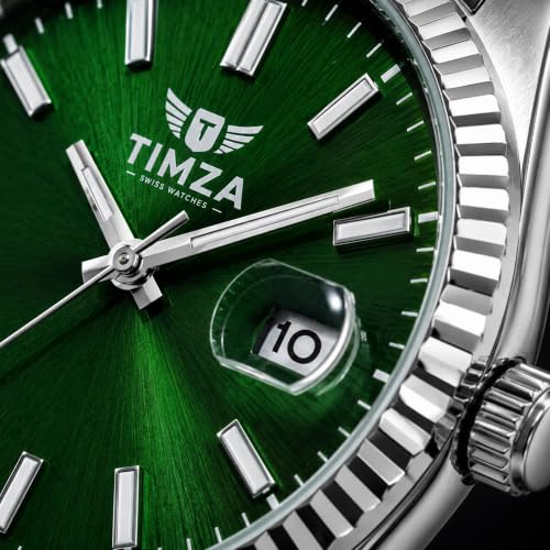 Image of Classic Green Dial Quartz Watch for Men with Stainless Steel Two Tone Bracelet (Silver-Golden), Magnified Date Window & Water Resistant Build