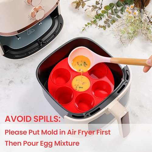 Image of CAKETIME Silicone Muffin Pan for Air Fryer Oven, Nonstick 7-Cup Red | Food-Grade, For Egg Bites, Muffins, Cupcakes, Mini Quiche, 1 Pack