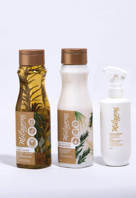 Miracle Herbal Hair Care Bundle from Colombia – Shampoo + Conditioner + Detangler & Heat Protector | Growth, Anti-Hair Loss, Hydration, Repair & Heat Protection up to 230°C