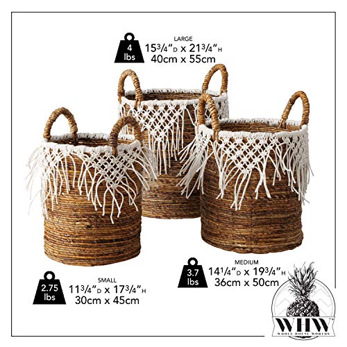 Whw Whole House Worlds Boho Romantic Lace Baskets, Set Of 3, Knotted Fringe Cotton Macrame Details, Relaxed Coastal Style, Woven Chunky Banana Leaf, Thick Handles, 21.75, 19.75, And 1 #TOP2