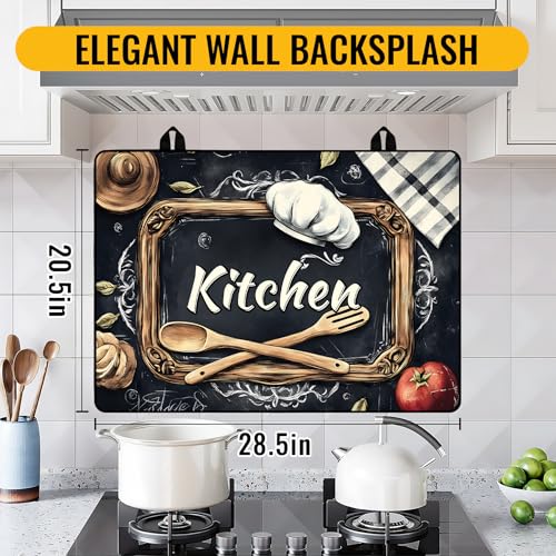 Image of NYZE Stove Cover for Electric and Glass Stove Tops 3-in-1 Stove Mat, Heat Resistant Counter Protector Mat, Non-Slip Surface & Drying Rack (Blackboard Kitchen, 28.5 inch Lx20.5 W)