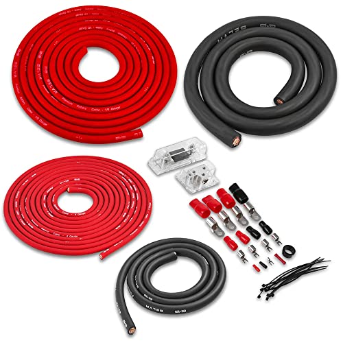 Image of Belva True 1 /0 Gauge AWG Premium CCA Dual Amplifier Wiring Kit Without RCA Cable - BPK0D RED
