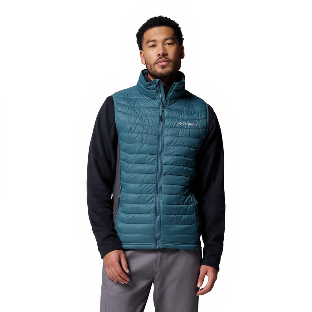 Columbia Men's Powder Pass Hybrid Vest, Puffer Vest Body Warmer, Everblue, Shark, L
