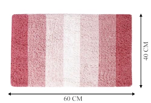 Image of THE HOME TALK Cotton Stripes Bathmats | Water Absorbent Runners | Floor Mats /Rugs for Kitchen, Bathroom | Ultra Soft Mats | Non-Slip | Pack of 2 | 40 x 60 cm | Peach