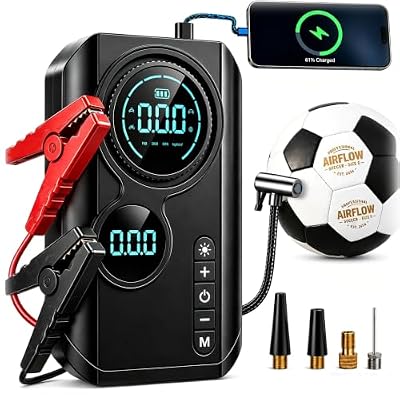 8000A Jump Starter with Air Compressor, Portable Tire Inflator, German-Tech Fast-Charging Power Bank Car Battery Booster for Car Owners Camping, Road Trips, Family Safety & Gift Giving