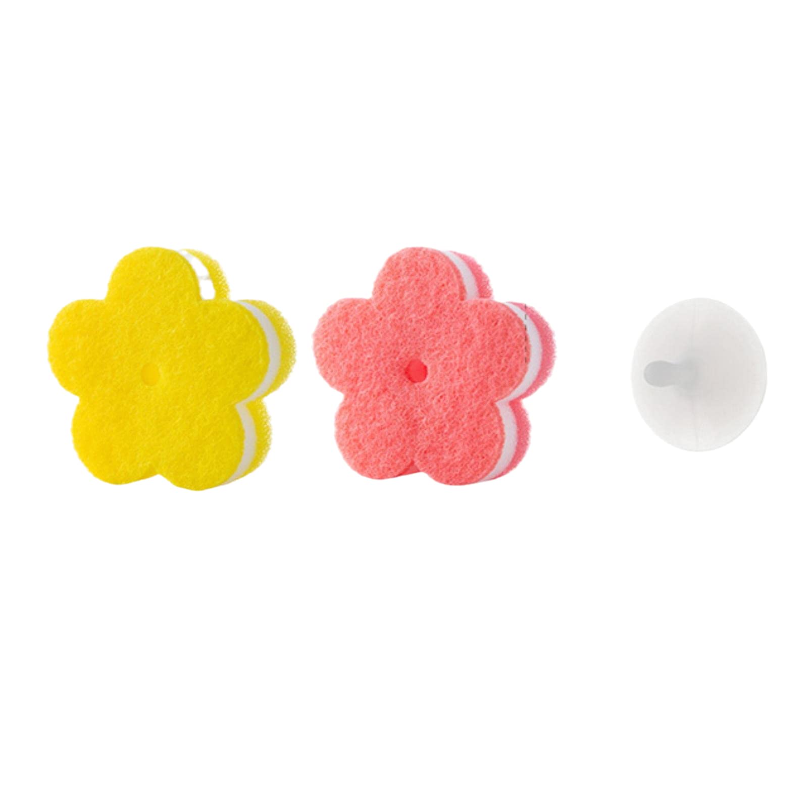 YUANstore 2Pcs Cleaning Sponge Kitchen Flower Shape Scouring Pad Double-Sided Dish Washing Sponges with Suction Cup