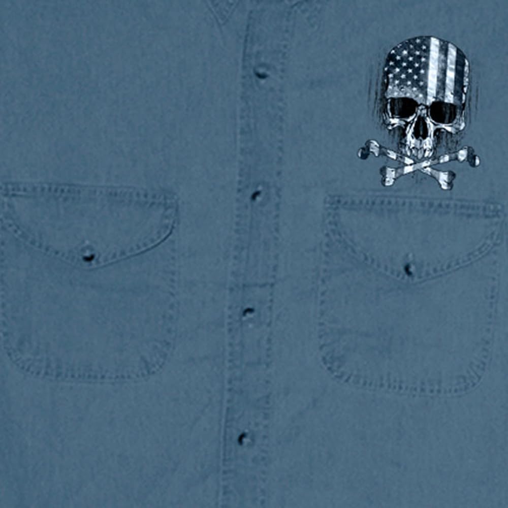 Hot Leathers Men's Flag Skull Sleeveless Denim (Blue Den, XX-Large)