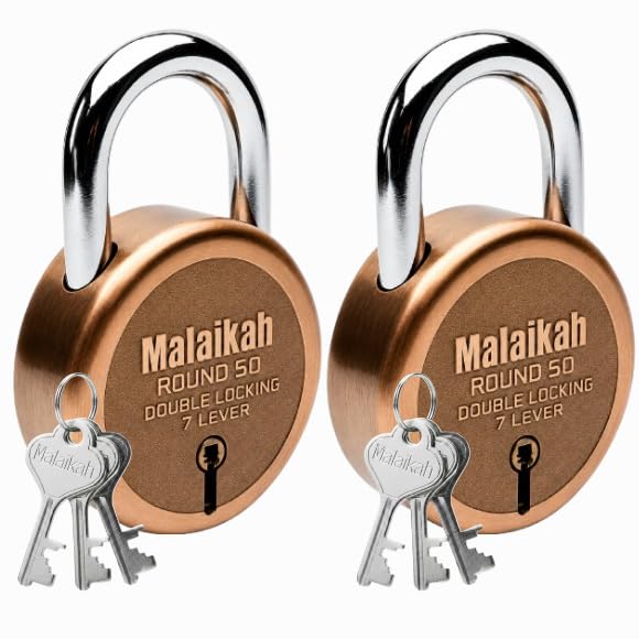 Malaikah | Heavy Duty 50mm Security Padlock | Includes 3 Keys, Pack of 2 (Rose Gold, Made in India) | Anti-Cut Steel Shackle for Home, Gate & Shutter Protection | Double Locking 7-Lever Mechanism-image-20