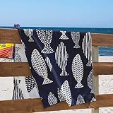 RESTILO Ręcznik plażowy duży 90 x 180 cm bawełna frotte welur ręcznik kąpielowy niebieski biały ryba