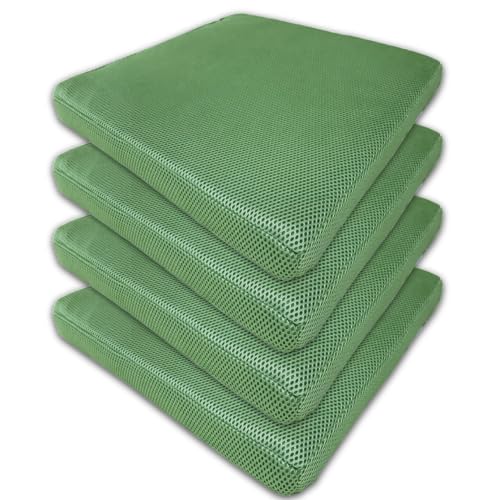 クッション 高反発 座布団 椅子用 在宅勤務 40×40×4cm 車用 シートクッション ソファ 椅子 メッシュ 蒸れにくい 業務用 へたりにくい C1802 (メッシュ グリーン 4枚組 4524409071035-4)