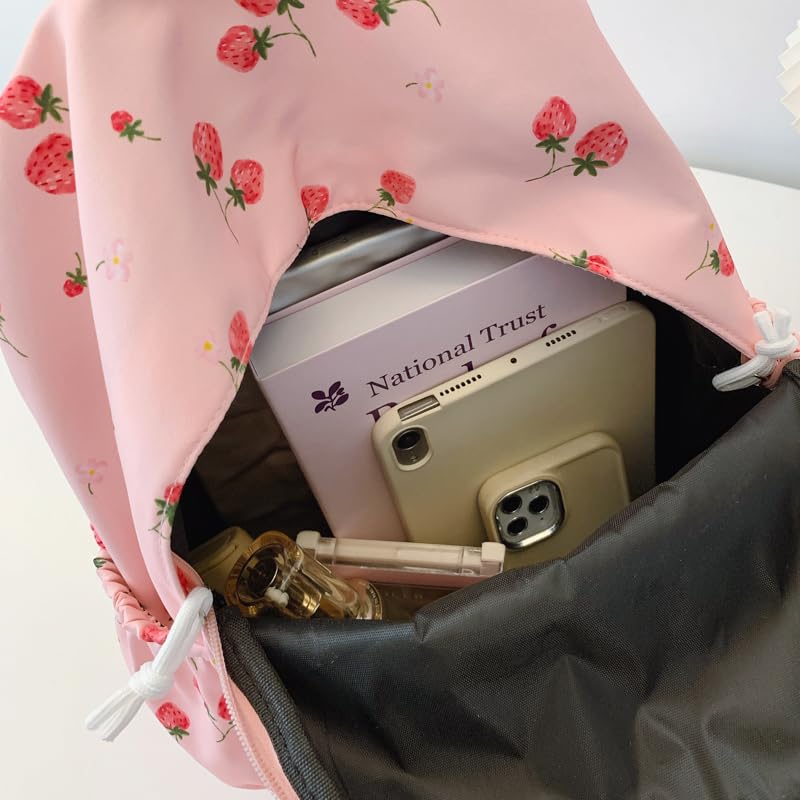 Coquette Strawberry Backpack Cute Aesthetic Fruit Preppy Backpack Nylon Strawberry Daypack Rucksack3