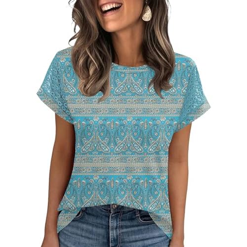 Ivicoer Womens Tops Lace Short Sleeve Blouses Dressy Casual Summer Tshirts Business Outfits
