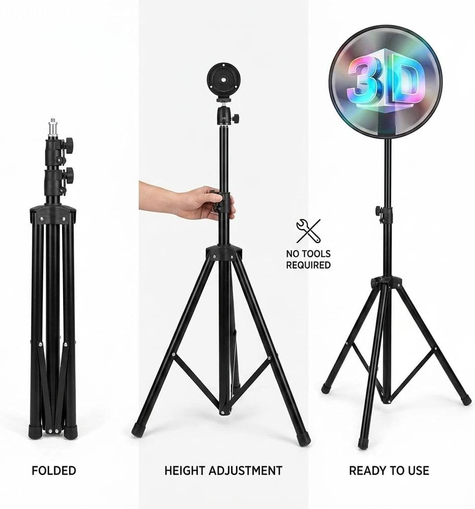 3D Hologram Fan Metal Desktop Stand, Heavy-Duty All-Metal Base & Frame with Non-Slip Pads, Stable Display Holder for 16.9 Inch or Smaller Hologram Fans, Retail & Exhibition Use