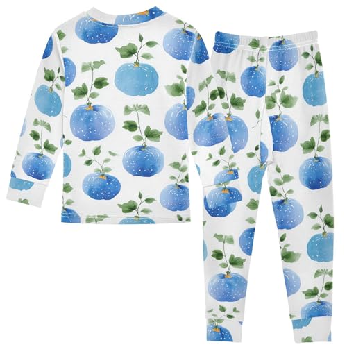 Pajama Sets Long Sleeve Blue Fruits with Green Leaves Soft Comfy Sleepwear 2 Piece PJS 3-8T3