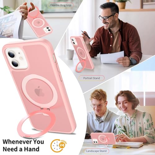 Image of Magnetic for iPhone 12 Pro Case & iPhone 12 Case, 6.1 inch, Compatible with MagSafe, Rugged Kickstand, Not-Yellowing Military-Grade Protection, Matte Pink