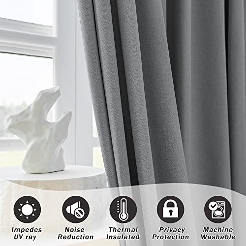 MUMFAS 72 W x 96 L inch Pinch Pleated Curtain Room Darkening Thermal Insulated Waterproof Faux Linen Drape for Living Room Bedroom Meetingroom Club Theater Patio Door (1 Panel, Light Grey) - image 6