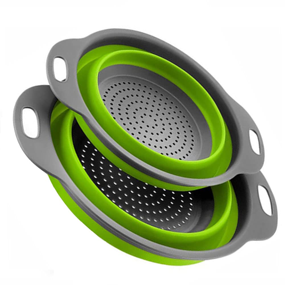 Alnicov Green Collapsible Colander,2 Collapsible Colanders Set,Silicone Vegetable/Fruit Flexible Strainer,Folding Strainer For Kitchen(Green)