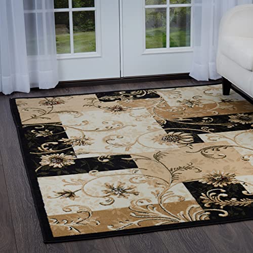 Home Dynamix Optimum Byron Contemporary Color Block Floral Area Rug, 1 Ft 9 In X 7 Ft 2 In, Black/Ivory #TOP3