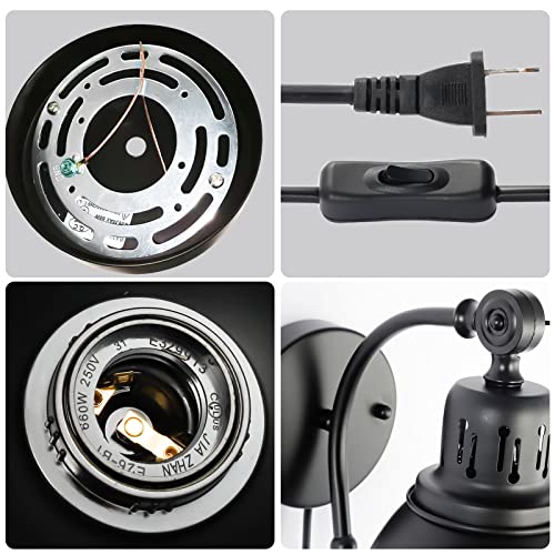 BANGANMA Plug in Wall Sconces Set of 2,Vintage Industrial Black Wall Sconce with Plug in Cord and On Off Switch,Metal Wall Mount Light Fixture for Bedside Bedroom Living Room - Image 7