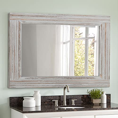 YOSHOOT HandMade Wooden Spliced Wall Mirror for Bathroom, Rustic Farmhouse Vanity Mirror, Décor