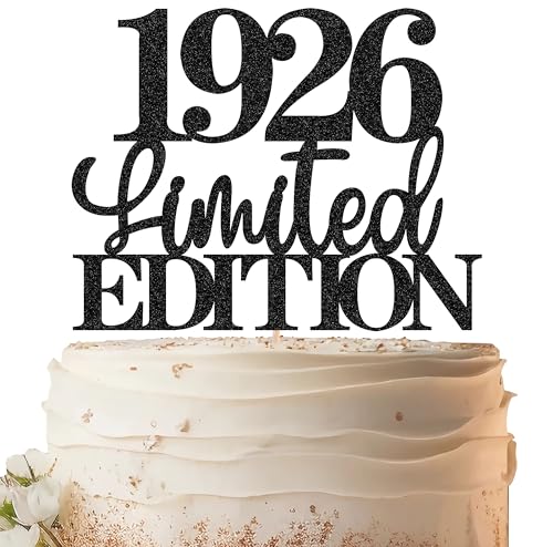 EONNCNT Limited EDITION 1926 Cake Topper - Black Glitter Happy 100th Birthday Party Cake Decoration Supplies, Cheer to 100 Years Cake Bunting Decor for 100th Birthday Party Photo Booth Props
