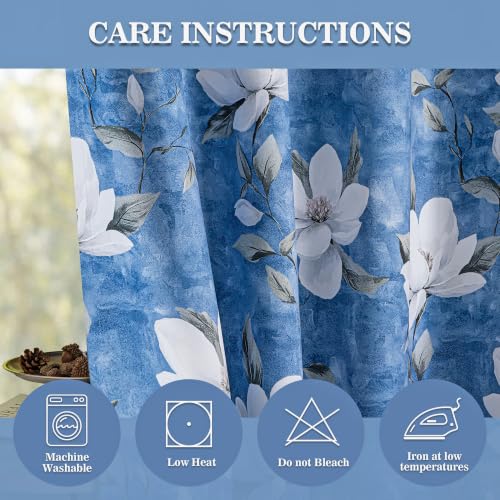 Image of MYSKY HOME Floral 95% Blackout Curtains 96 Inch Length 2 Panels Dusty Blue