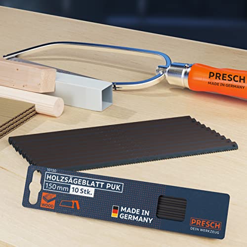 Presch Holzsägeblatt Set PUK 150mm 10 Stk. - Original PUK Sägeblätter für Handsägen - Bügelsägeblatt Holz 150mm für Weich-, Hart- und Profilhölzer, Hartfaserplatten, Pappe