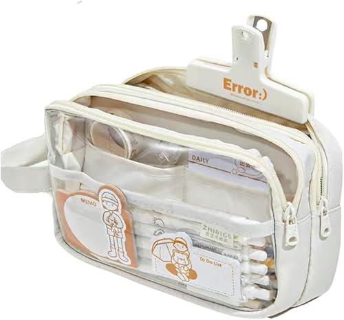 Miniatura 1 de Bolsillos claros Estuche para lápices Estuche cosmético Marcador de pluma Organizador de escritorio Suministros de oficina (blanco)