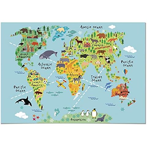 Póster Infantil Panorama Mapa Mundi Animal 100x70cm Cover