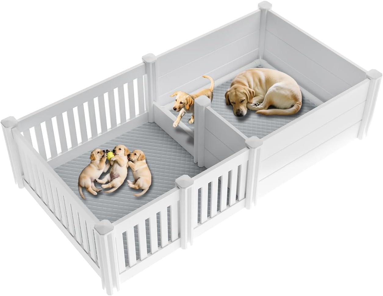 Whelping Box for Dogs 76''x 39''x 18'',with Pig Rails Washable Pad,2 Room Whelping Box for Dogs and Puppies Suitable for Small Medium Large Breeds
