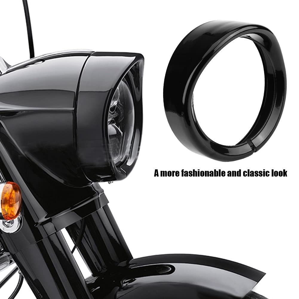 Akozon 7" cromato moto nero faro cerchio anello staffa visiera stile faro anello di rifinitura faro moto anello di rifinitura copertura per FLD Trike Road King