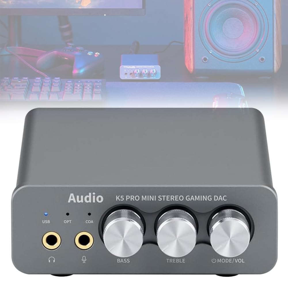 K5 Pro wzmacniacz słuchawkowy do gier, mini konwerter analogowy stereo Hifi, 3,5 mm AUX i interfejsy mikrofonowe, odpowiedni do aktywnych głośników PS4/PS5/Switch