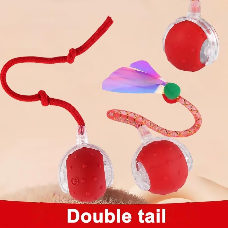 Miniatura 3 de Pelota interactiva de juguetes para gatos de interior, 2025 recientemente actualizada Bola de gato ágil en movimiento con cola de malla elástica,