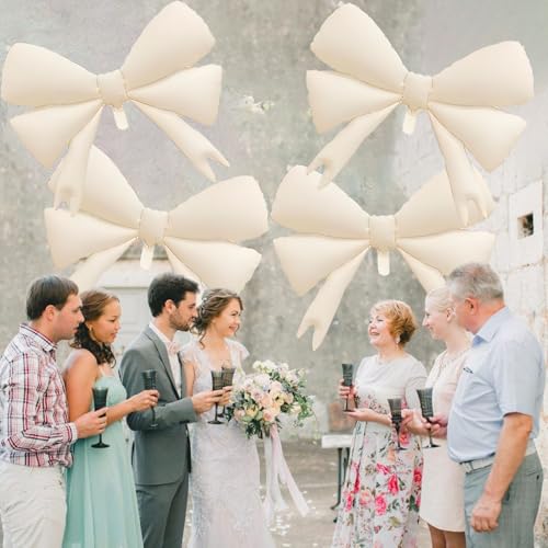 Image of 4 Pcs Large Bow Balloons, Light Apricot Bow Balloon Coquette Balloons for Light Apricot Bow Party Decorations Coquette Birthday Decorations
