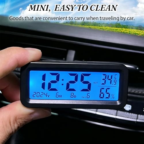 Mini Auto-Uhr, LCD Selbstklebend Leuchtende Autouhr, Solar Mini-Digitaluhr, Fahrzeug Elektronische Digitaluhr für das Armaturenbrett, Zeit, Datum, Temperaturanzeige, Luftfeuchtigkeit, Car Clock
