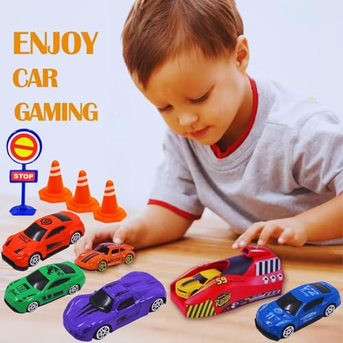 Image of Royals hub Big Size Rapid Launcher High Speed Car Set of 7PCS Die-Cast Metal Car Set Stunt Car Master Racer with High-Speed Launcher Includes 3 Road Blockers 1 Stopper Birthday Gift for Boys Girls 3+