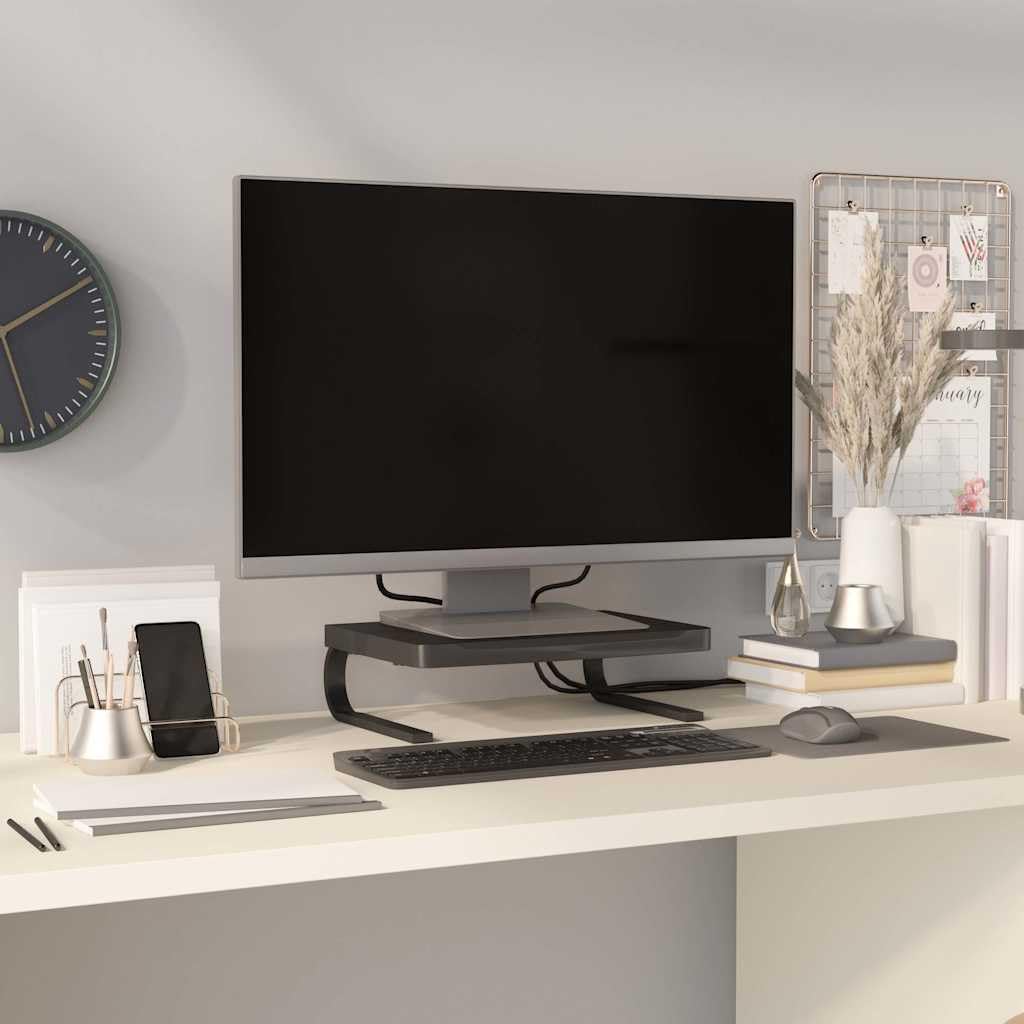 Supporto per monitor nero in polistirene HIPS resistente agli urti, 37 x 28 x 11,5 cm, con spazio per tastiera e dispositivi multimediali, supporto ergonomico per soggiorno e angolo gaming
